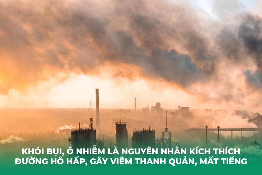 Khói bụi, ô nhiễm là nguyên nhân kích thích đường hô hấp, gây viêm thanh quản, mất tiếng