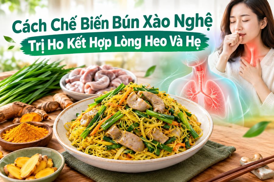Cách chế biến bún xào nghệ trị ho kết hợp lòng heo và hẹ