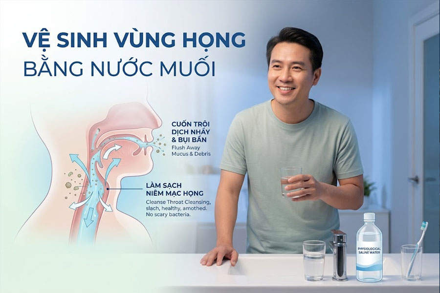Vệ sinh vùng họng bằng nước muối