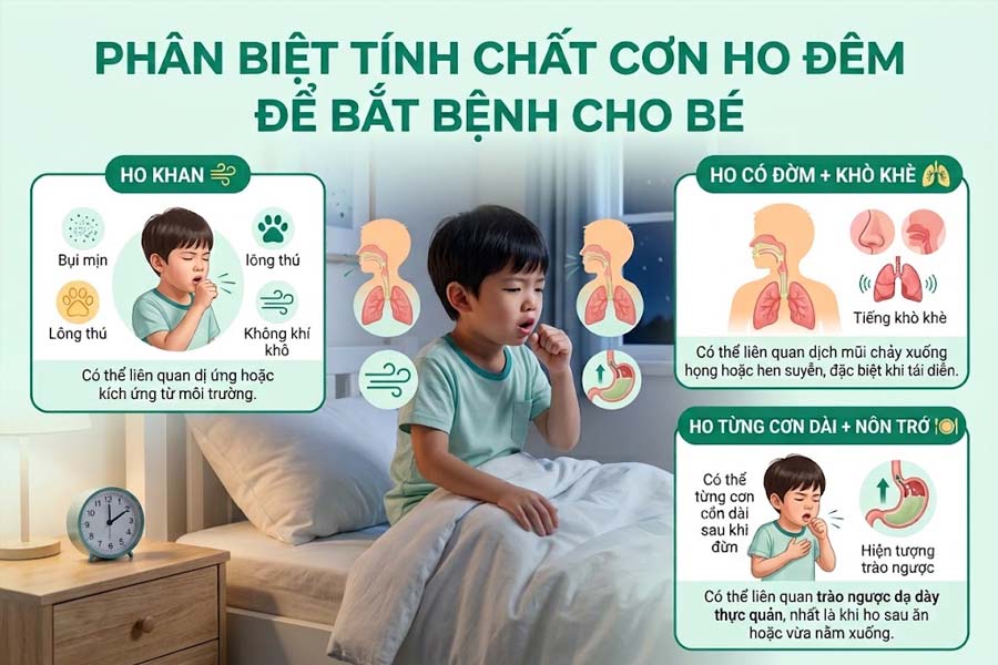 Phân biệt tính chất cơn ho đêm để bắt bệnh cho bé