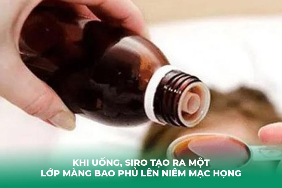 Khi uống, siro tạo ra một lớp màng bao phủ lên niêm mạc họng