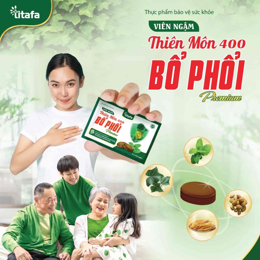 Viên ngậm Thiên Môn 400 Bổ Phổi Premium Titafa – Hỗ trợ giảm ho đờm hiệu quả